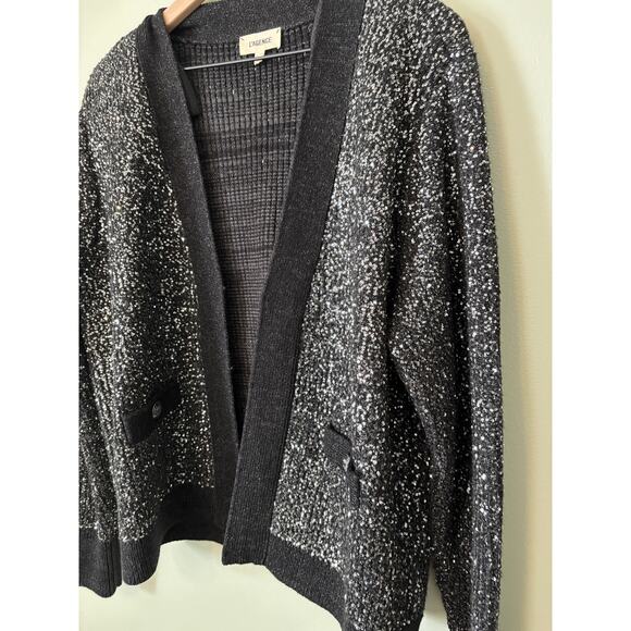 L’Agence Jinny Sequin Cardigan Black Metallic Knit Open Front Sweater - Picture 3 of 11